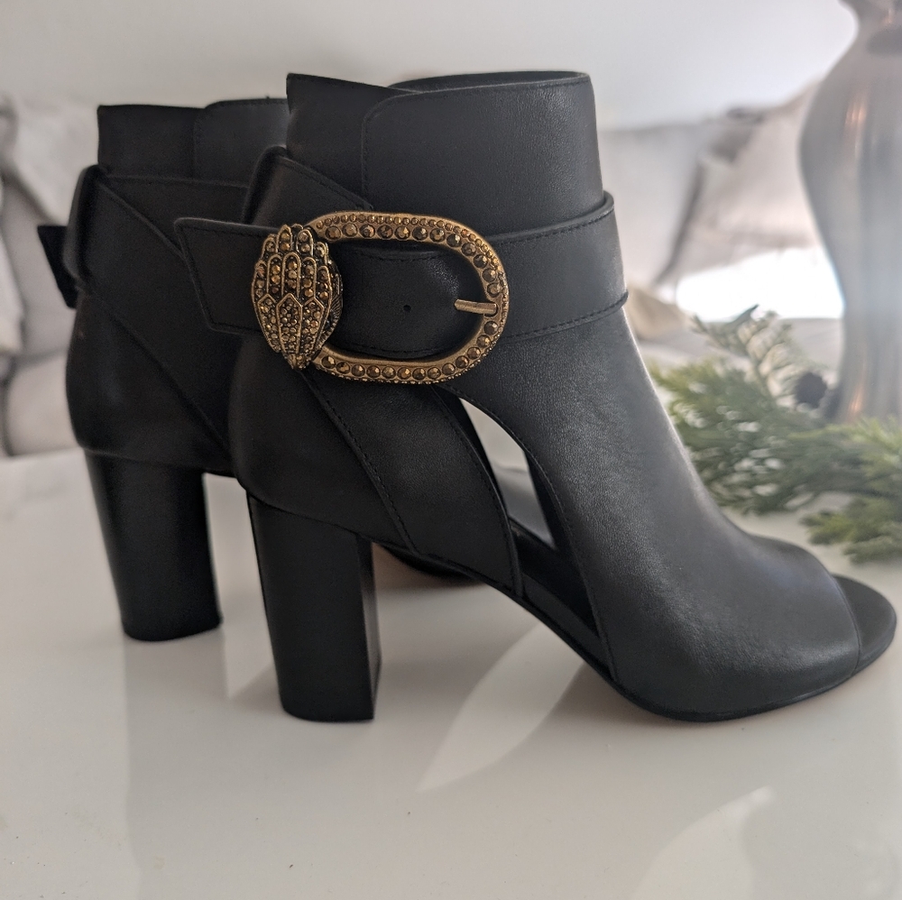 Kurt Geiger Black Heeled Ankle Boots with Gold Buckle